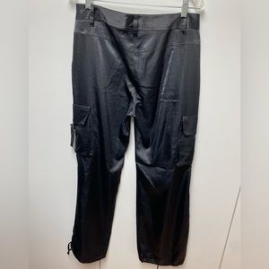 Express hammered satin black cargo pants, size 11/12